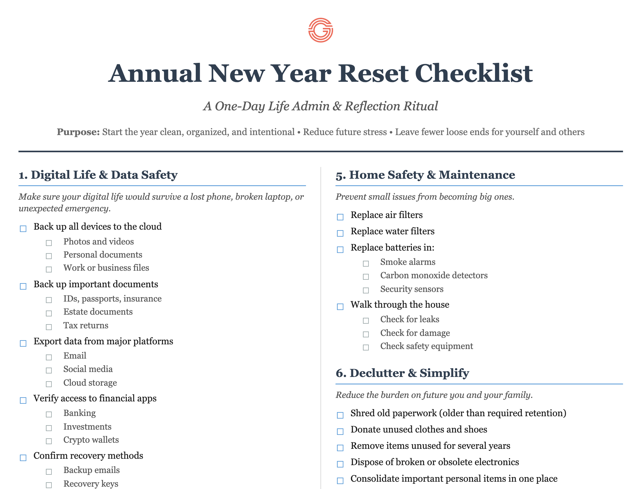 The Jan 1 Checklist - Reset & Start New